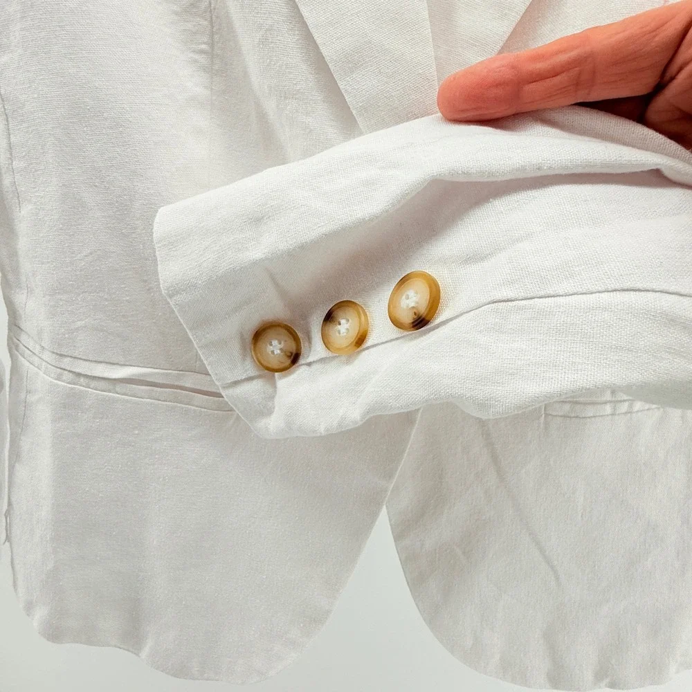 H‎ By Halston White Linen Blazer Ivory Small Lined Coastal Chic Cowgirl